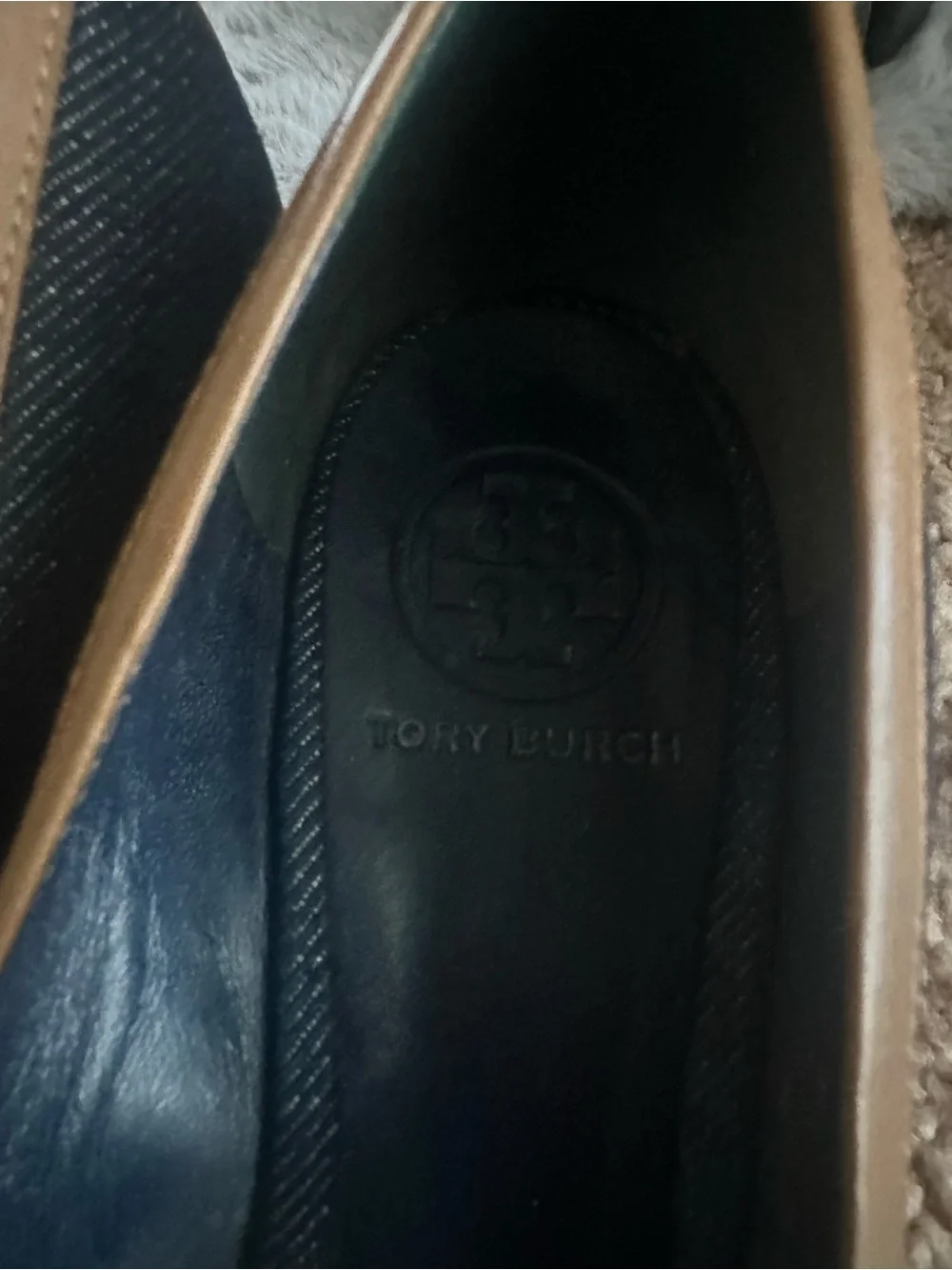 Tory Burch Navy Denim Ballet Flats with Tan Trim